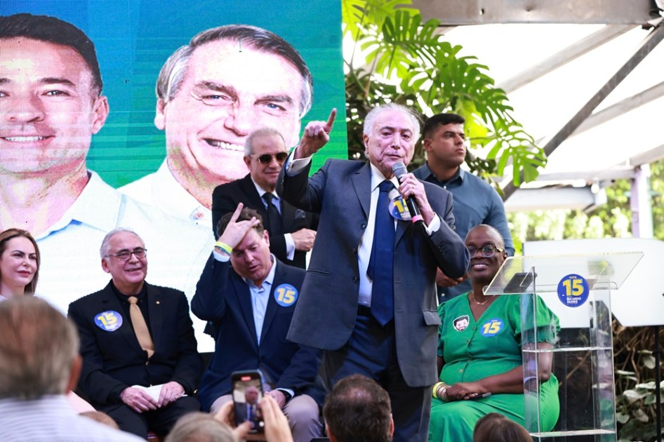 O ex-presidente da República, Michel Temer, participa de evento de campanha do atual prefeito e candidato à reeleição à Prefeitura de São Paulo, Ricardo Nunes