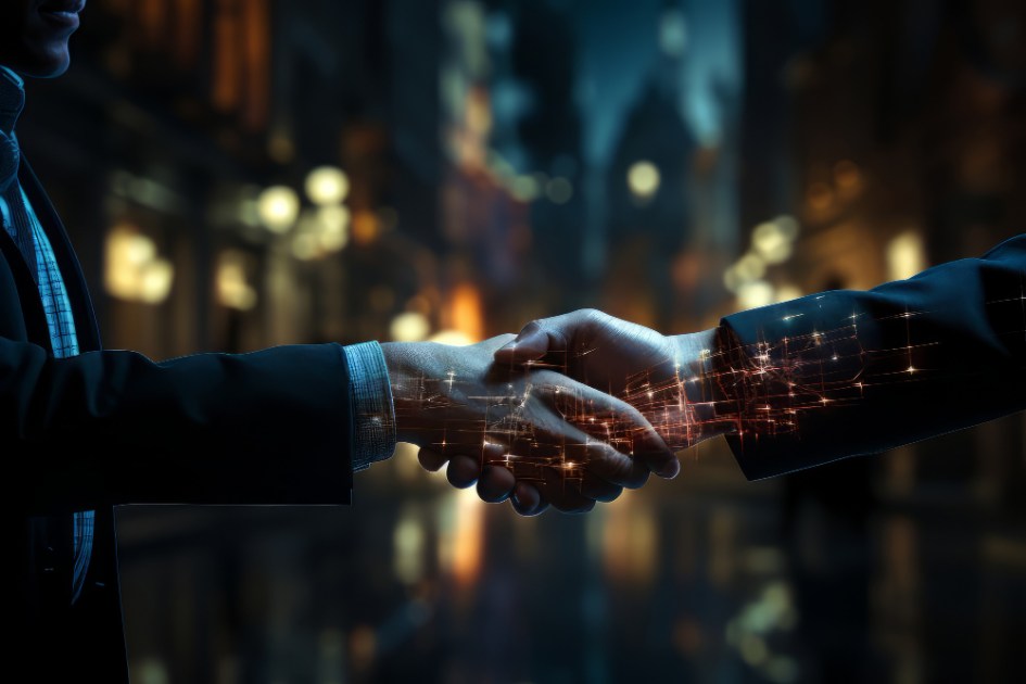 Cena de negócios futurista com ambiente ultramoderno