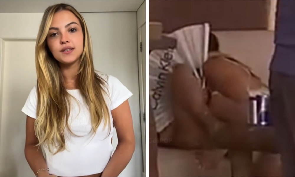 À esquerda, Júlia Gomes em seu pronunciamento; à direita, ela e Luciana Gimenez no vídeo gravado na Bahia