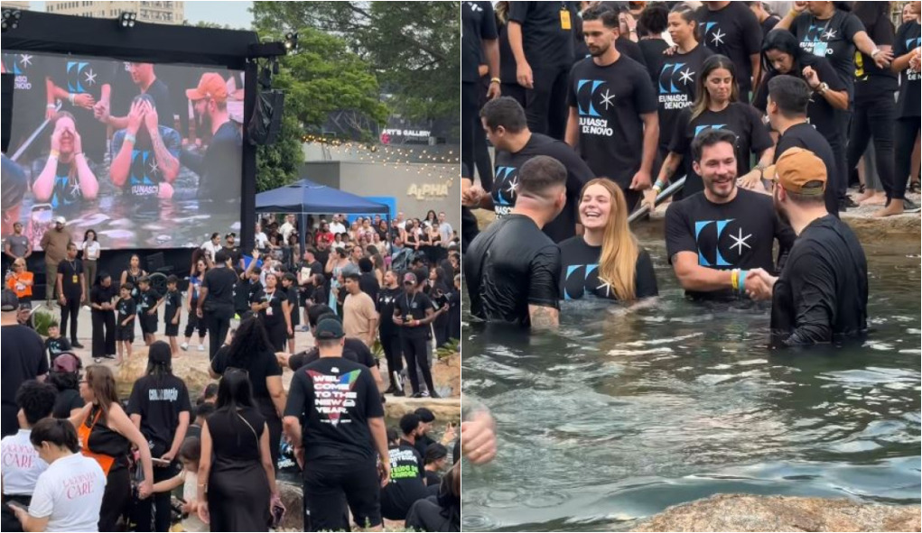 Viih Tube e Elizer sendo batizados