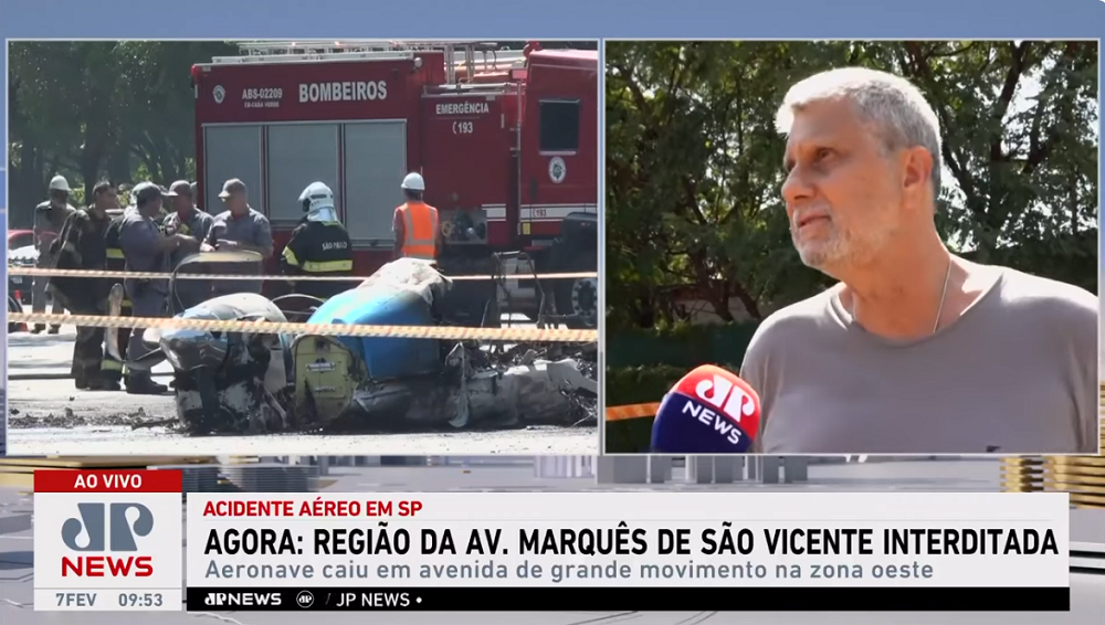 Morador da Barra Funda fala com a reportagem da Jovem Pan News sobre o acidente aéreo na Avenida Marques de São Vicente