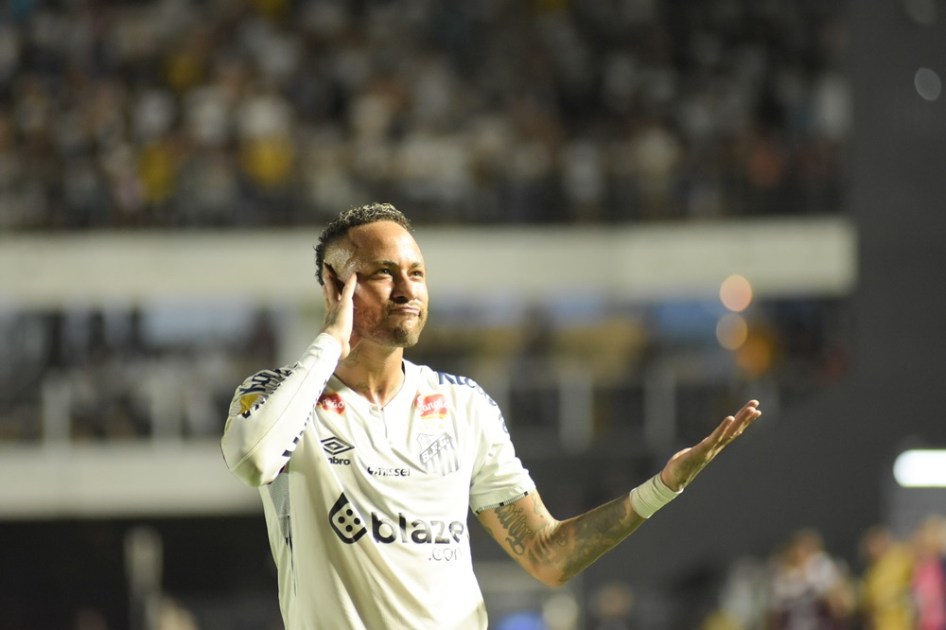 Comemoração do gol de Neymar, do Santos, marcado diante do Red Bull Bragantino