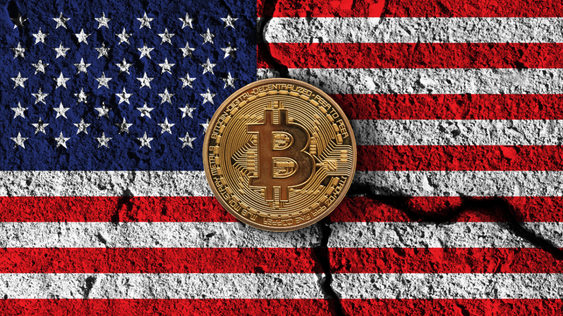 Bitcoin no meio de bandeira dos EUA