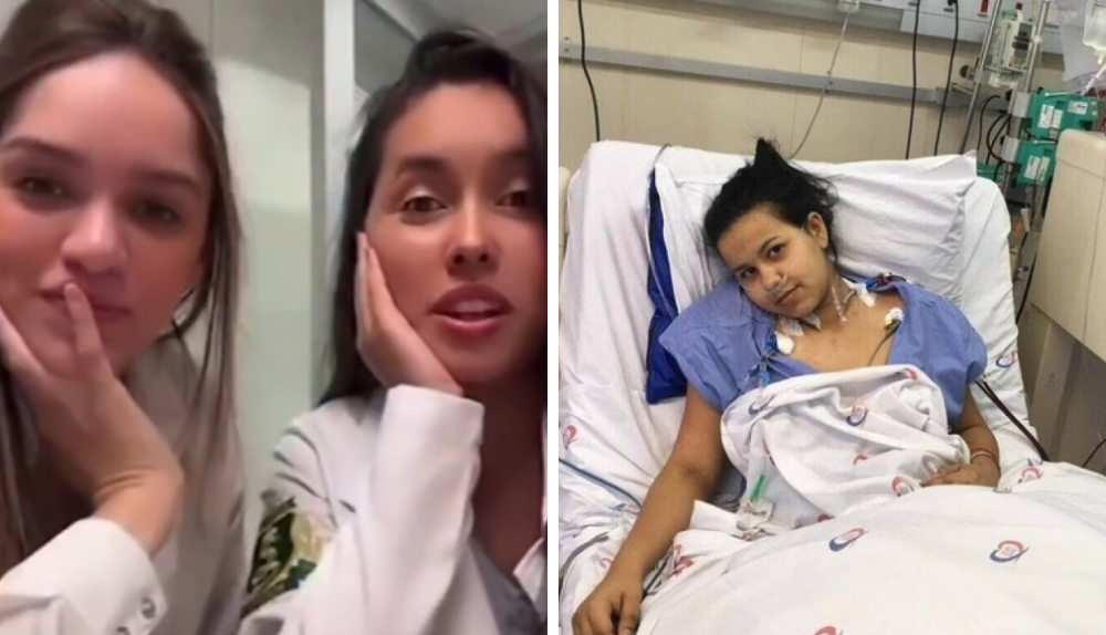 À esquerda, as estudantes de medicina; à direita, a jovem Vitória Chagas, que morreu aos 24 anos após quatro transplantes