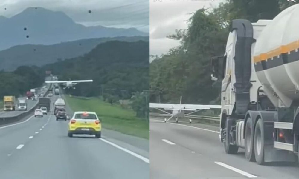 Avião monomotor realiza pouso de emergência na Rodovia Mário Covas, em Santa Catarina