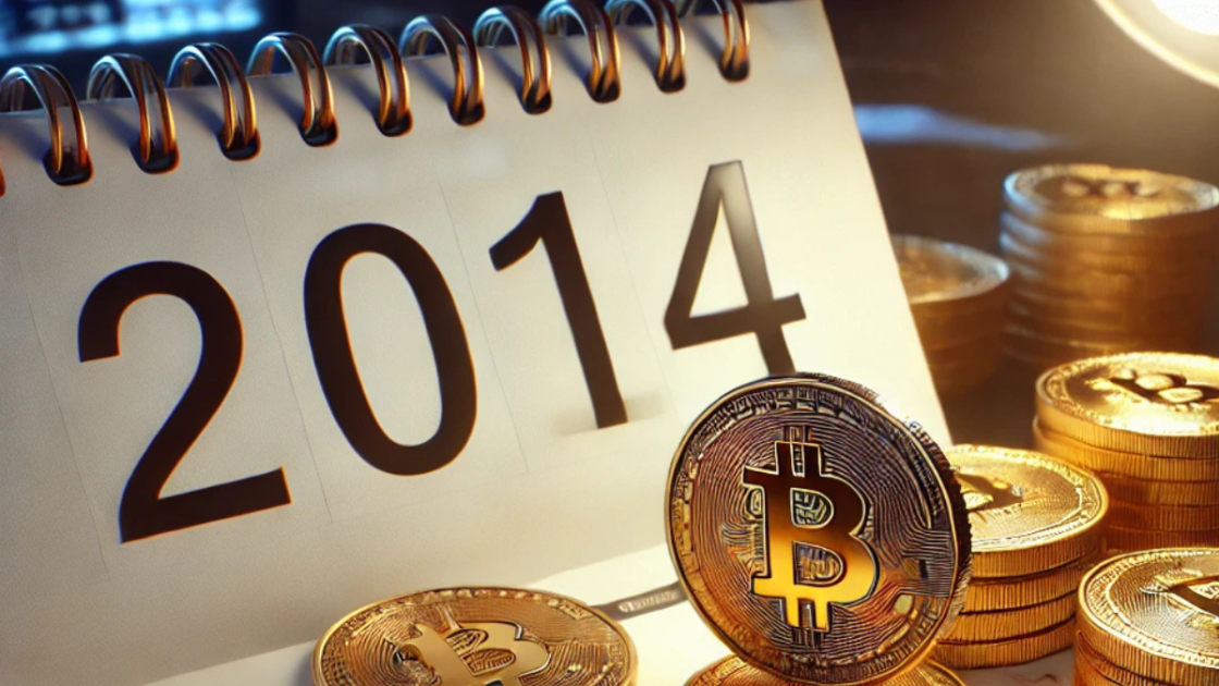 Bitcoin perto de calendário marcando o ano de 2014