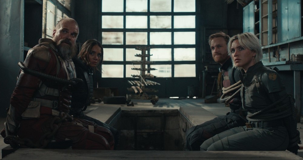 Wyatt Russell, David Harbour, Hannah John-Kamen e Florence Pugh em cena de "Thunderbolts"
