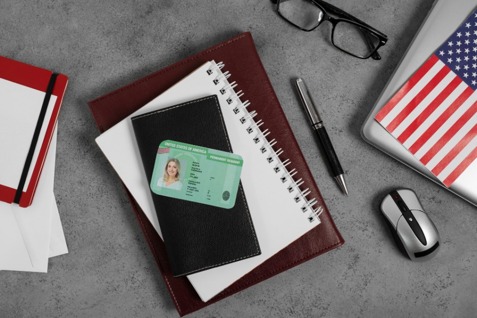 Vista superior sobre a aplicação do green card
