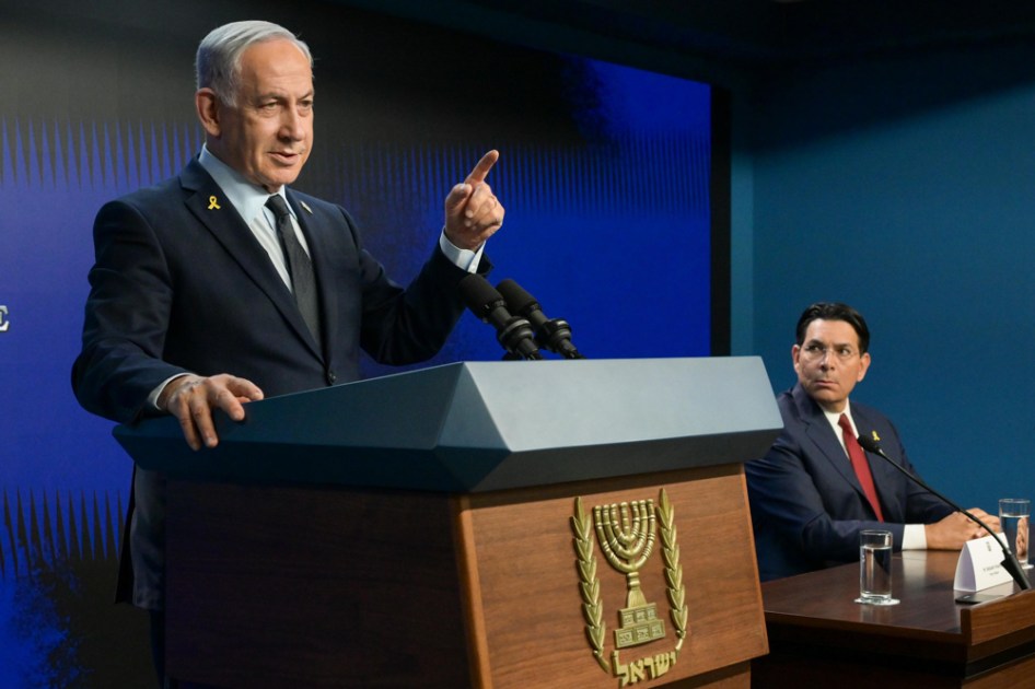 O primeiro-ministro de Israel, Benjamin Netanyahu, durante uma reunião com uma delegação de embaixadores da Organização das Nações Unidas (ONU) em Jerusalém