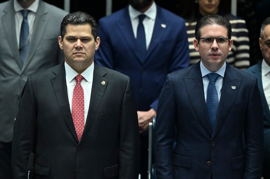 Presidente do Senado, Senador Davi Alcolumbre e Deputado Hugo Motta, presidente da Câmara dos Deputados. Nesta quarta (4) ocorre a Abertura do BRICS Parliamentary Forum no Senado Federal