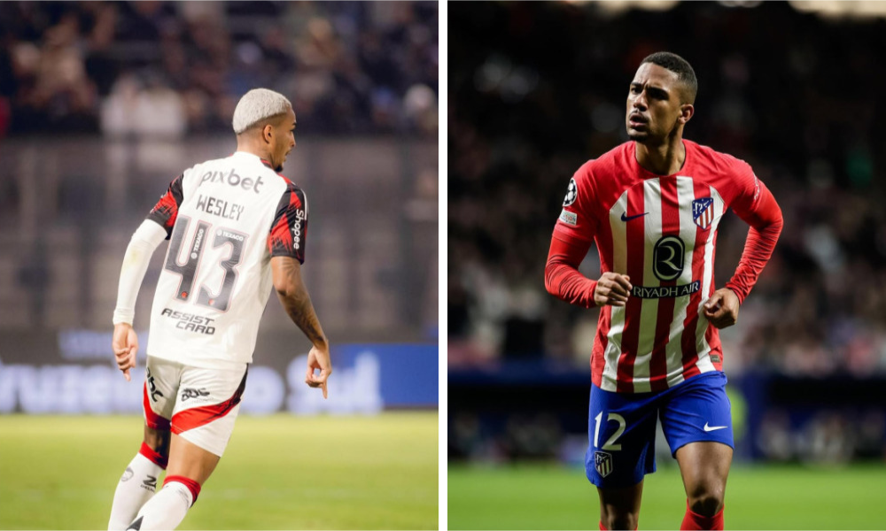 Montagem com Wesley, com a caisa do Flamengo, e Samuel Lino, com a camisa do Atlético de Madrid