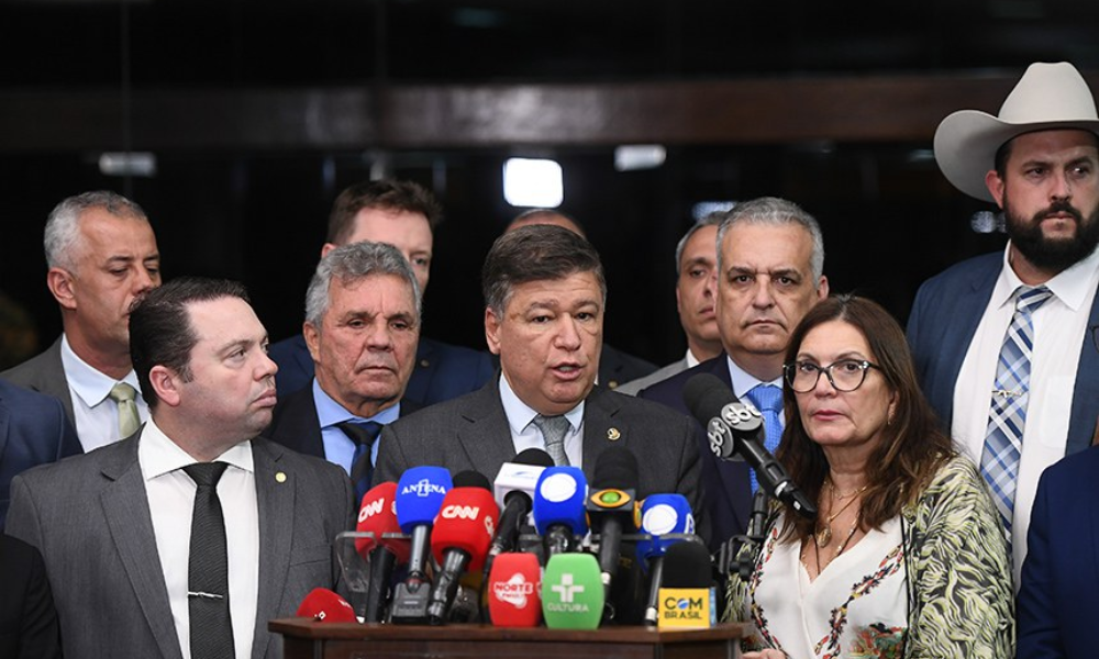 O presidente da comissão, senador Carlos Viana, e deputados em entrevista na quarta-feira Fonte: Agência Senado