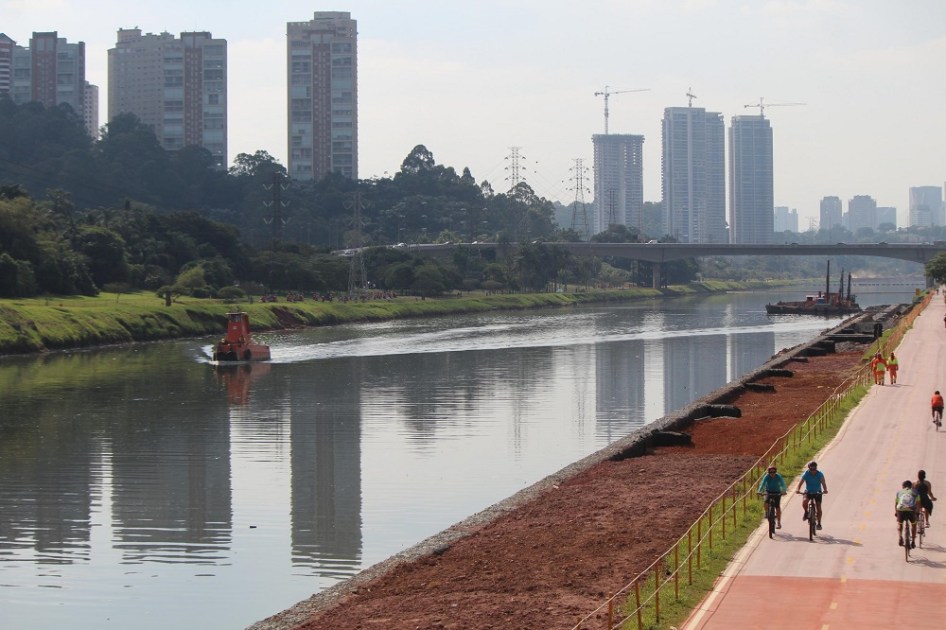 Vista de movimentação no Rio Pinheiros em São Paulo (SP)