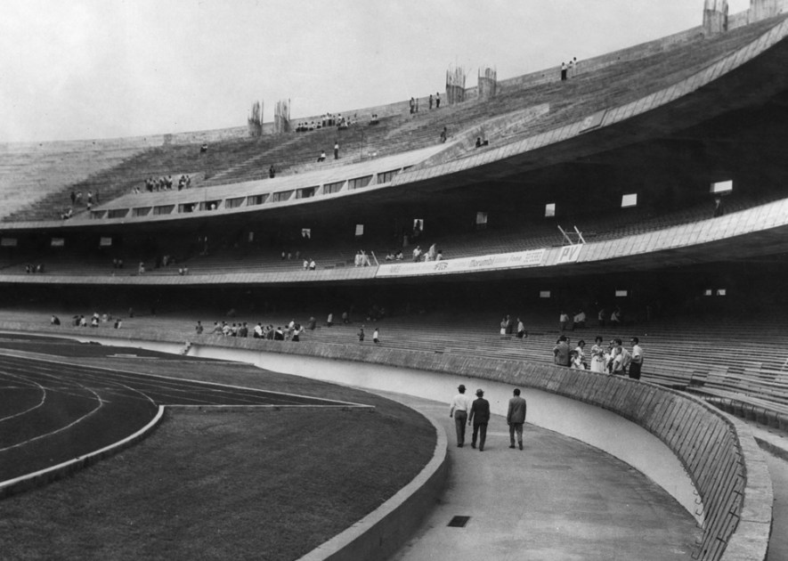 Década de 60. Construção do Estádio Cícero Pompeu de Toledo (estádio do Morumbi), no bairro Morumbi, zona sul da capital paulista