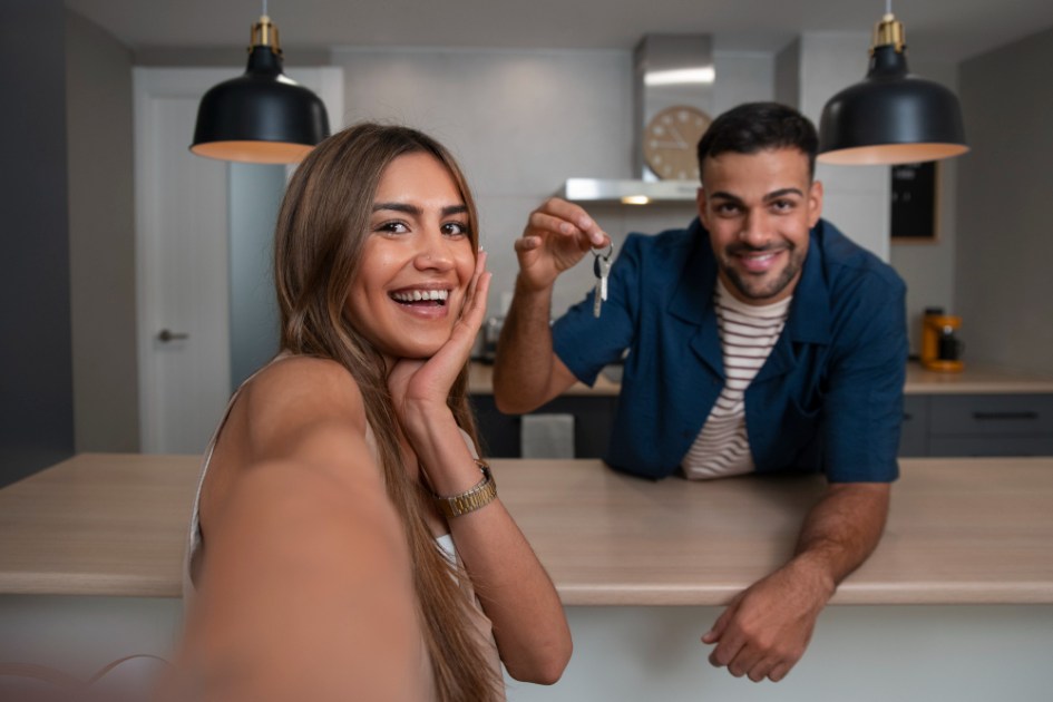 Jovem casal em apartamento