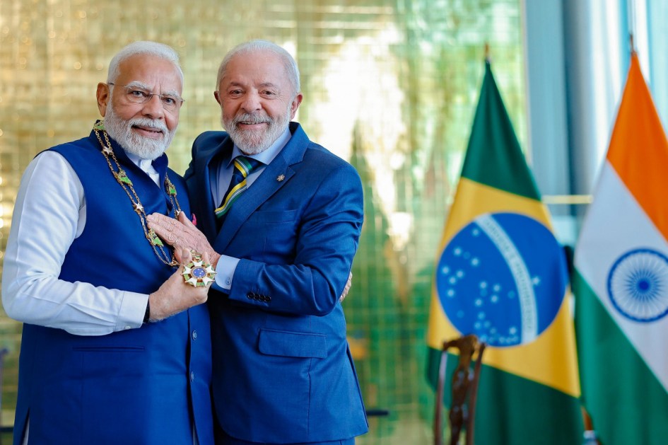 08.07.202 5 - Condecoração do primeiro-ministro da Índia, Narendra Modi, com o Grande Colar da Ordem Nacional do Cruzeiro do Sul, no grau de Grã-Cruz Presidente da República, Luiz Inácio Lula da Silva, durante condecoração do primeiro-ministro da Índia, Narendra Modi, com o Grande Colar da Ordem Nacional do Cruzeiro do Sul, no grau de Grã-Cruz. Palácio da Alvorara. Foto: Ricardo Stuckert / PR