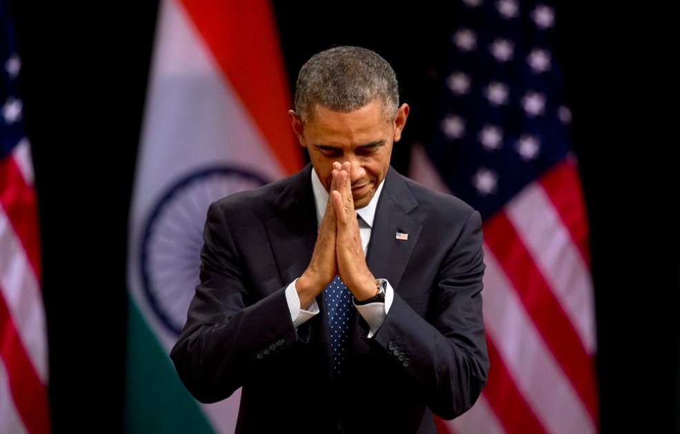 O presidente americano, Barack Obama, durante evento no Siri Fort Auditorium, em Nova Deli, na Índia
