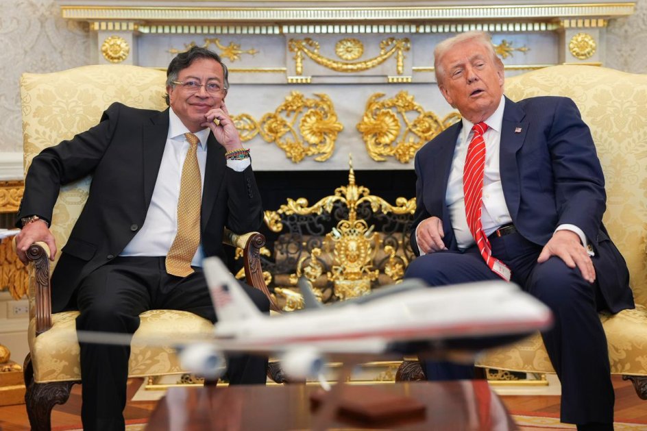 Presidente da Colômbia, Gustavo Petro, em encontro com o presidente dos Estados Unidos, Donald Trump, no Salão Oval da Casa Branca