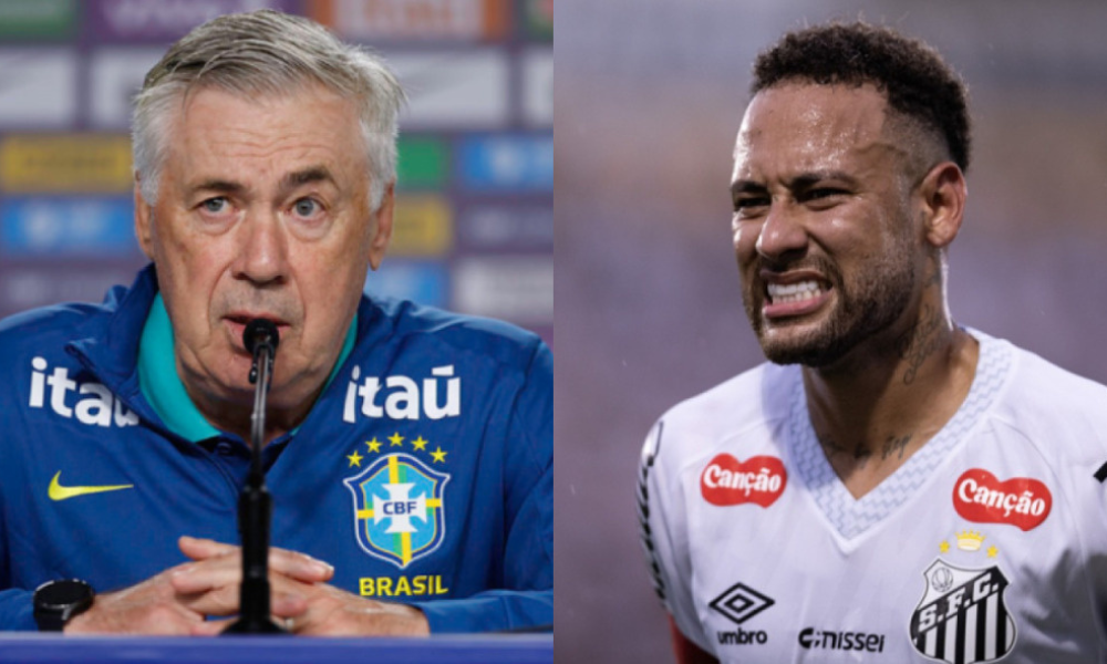 Treinador da seleção brasileira, Carlo Ancelotti, e o jogador do Santos Neymar