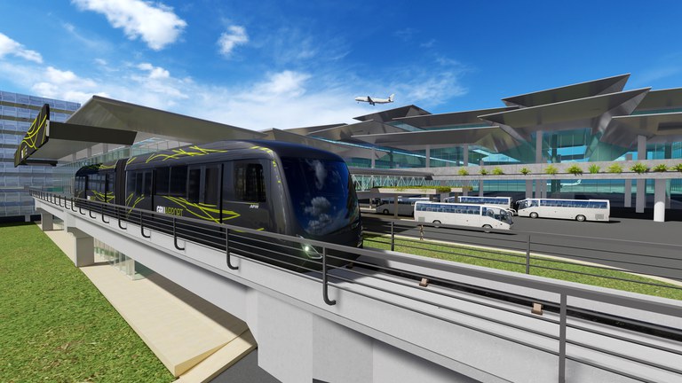 Imagem do trem People Mover que viabiliza ligação ferroviária ao Aeroporto de Guarulhos