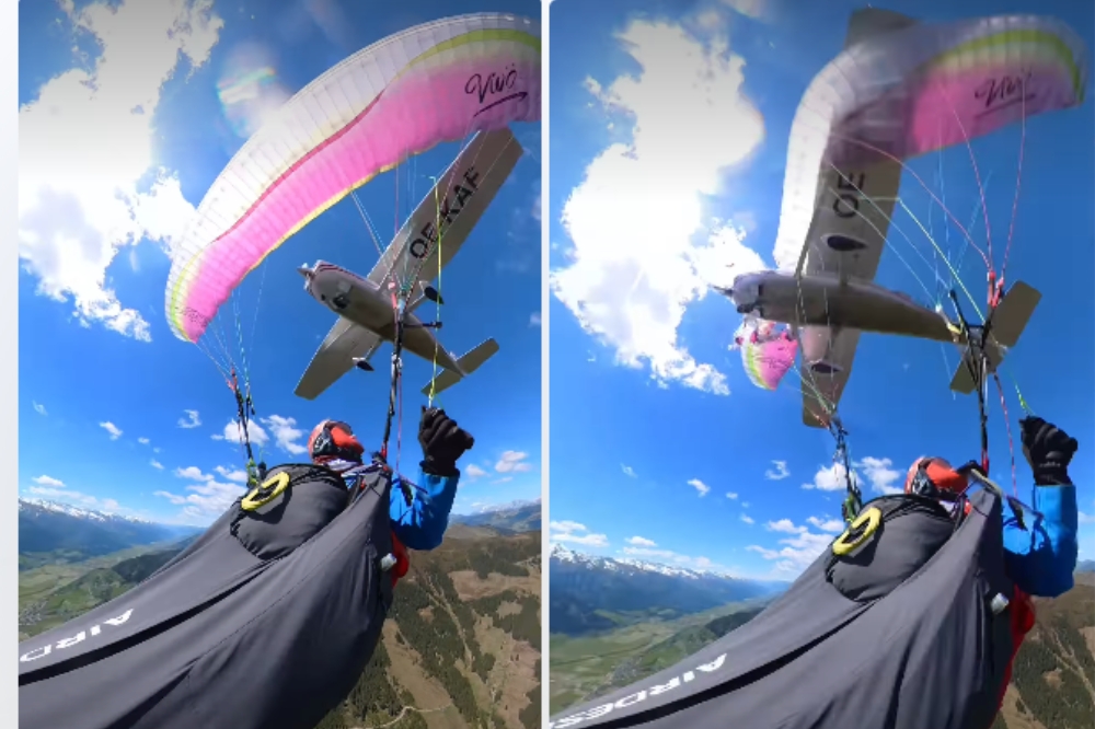 Parapentista é atingida por avião durante voo e sobrevive; veja vídeo