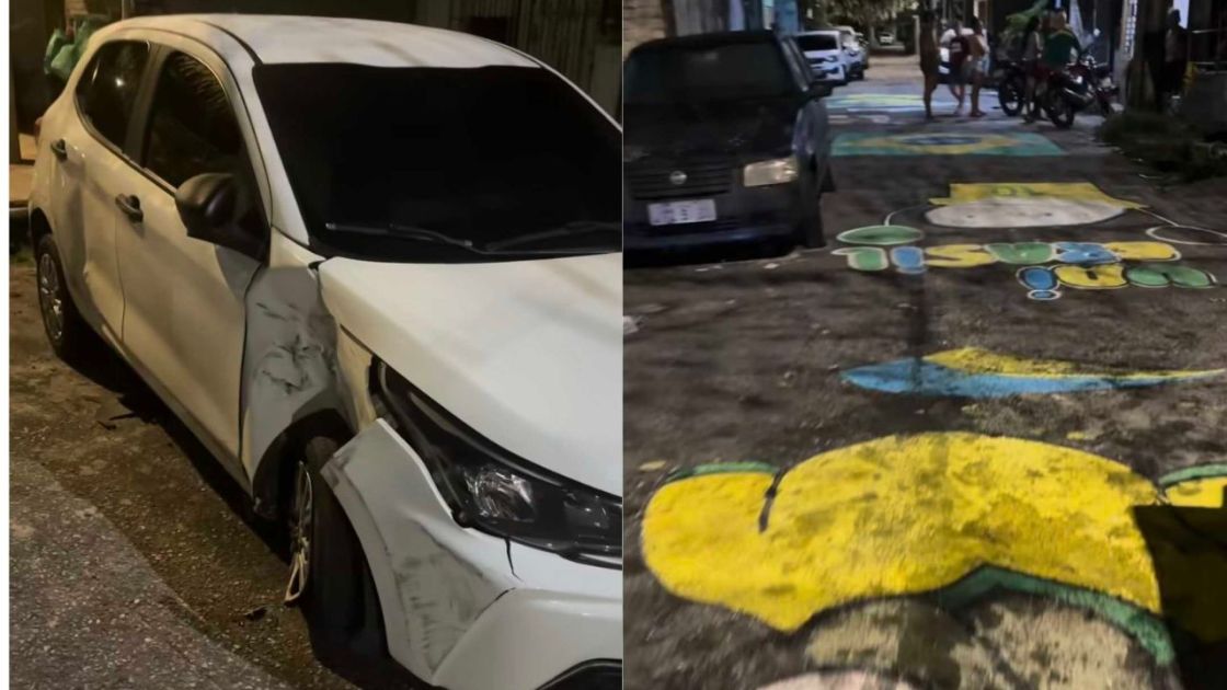 Carro que atropelou moradores durante pintura de rua para a Copa do Mundo