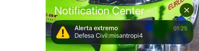 Alerta falso da Defesa Civil com a a mensagem "misantropi4"