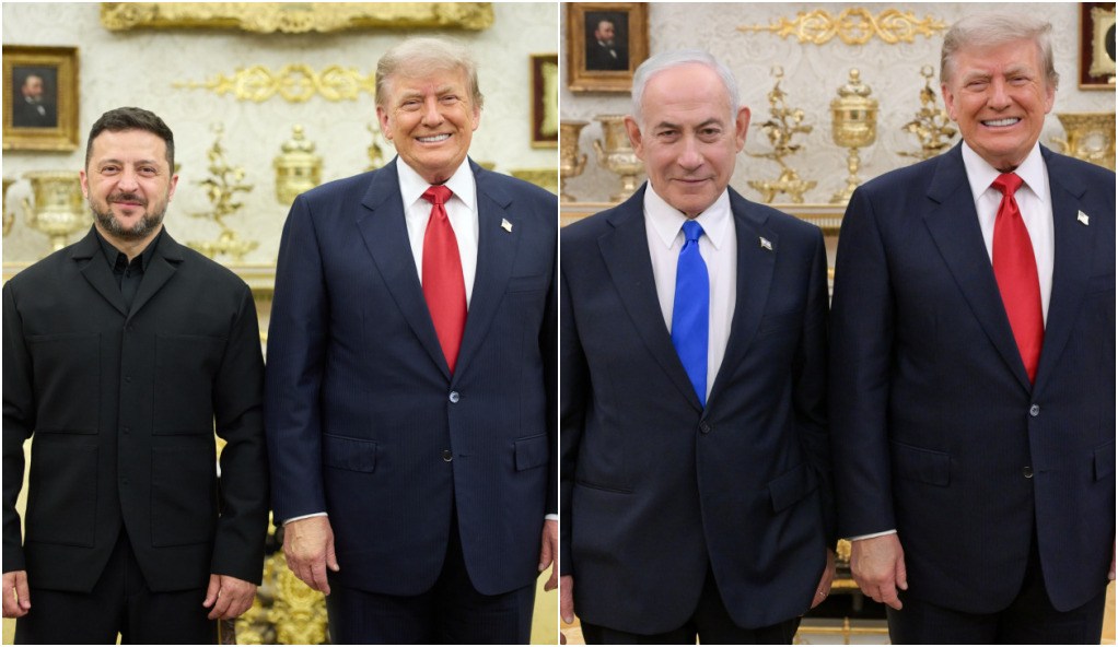 Montagem de Trump com Zelensky e Netanyahu