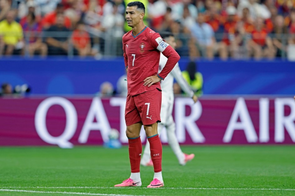USA - COPA DO MUNDO/PORTUGAL X ESPANHA - ESPORTES - Cristiano Ronaldo, de Portugal, na partida entre Portugal e Espanha válida pelas oitavas de final da Copa do Mundo 2026, em Arlington, no estado do Texas, nos Estados Unidos, nesta segunda-feira, 6 de julho de 2026. 06/07/2026 -