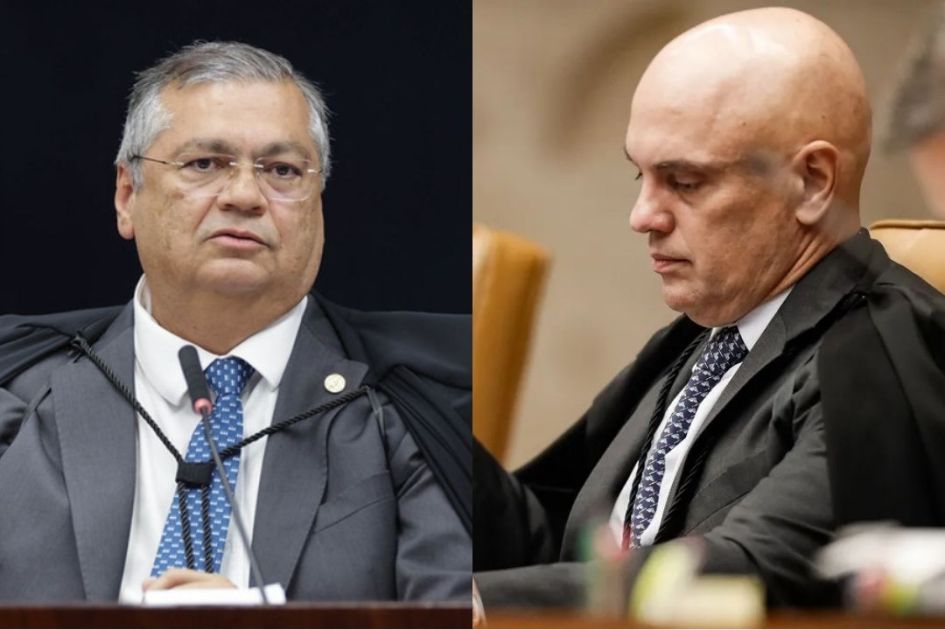 Montagem com fotos dos ministros do STF Flávio Dino e Alexandre de Moraes.
