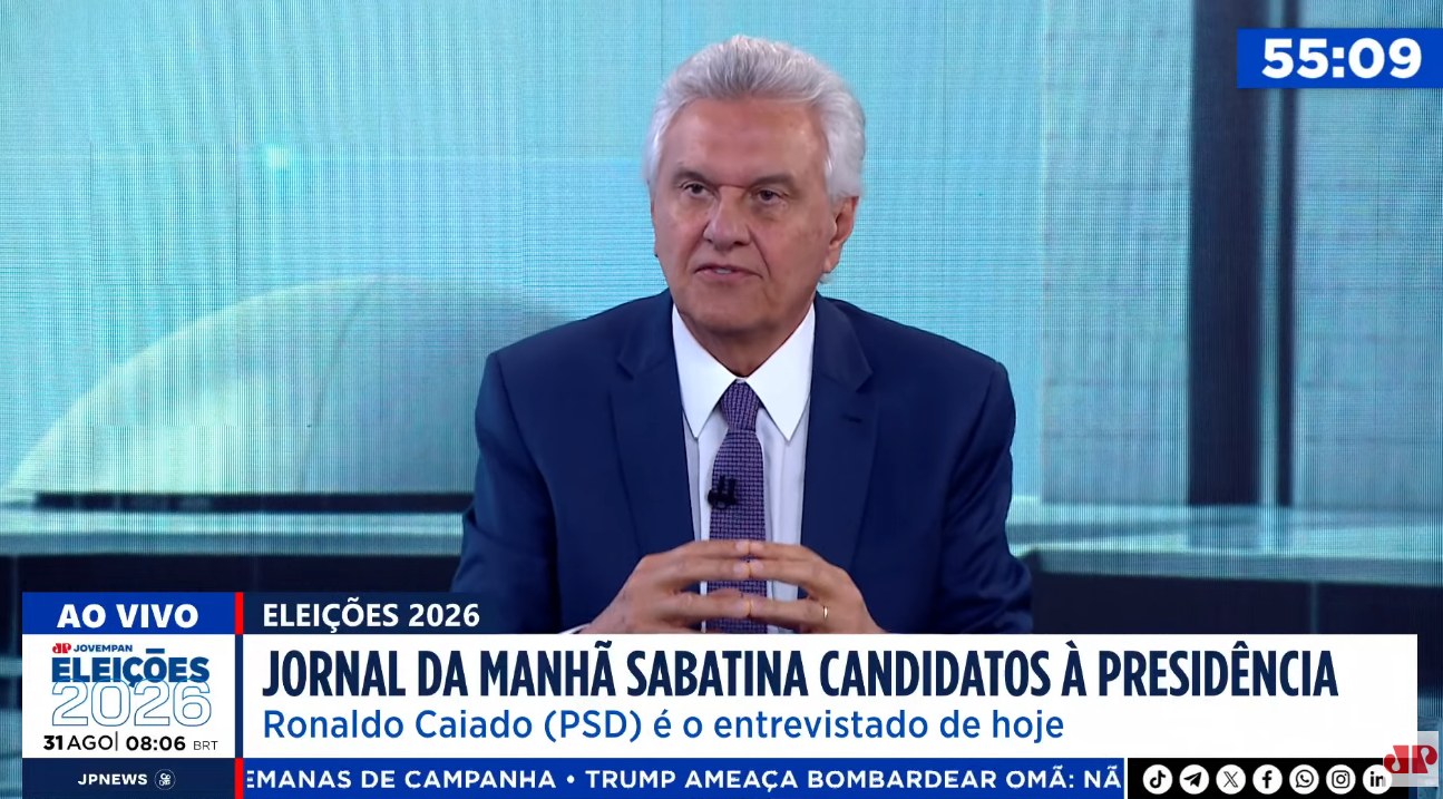 Em sabatina da Jovem Pan, Caiado acerta em dados sobre Goiás, mas erra ao citar indicadores nacionais