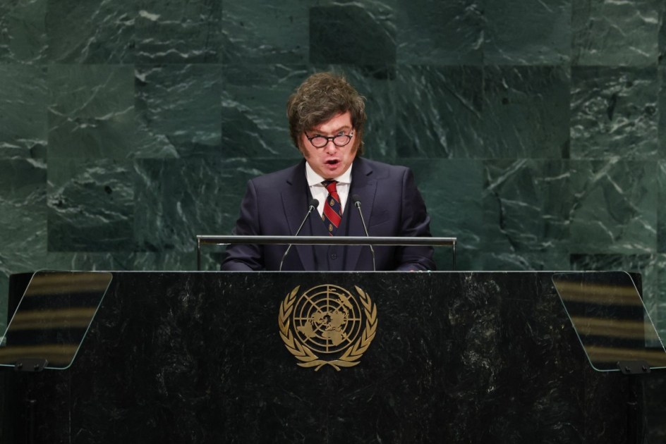 O presidente da Argentina, Javier Milei, discursa durante a 81ª Assembleia Geral das Nações Unidas na sede da ONU em Nova York, em 23 de setembro de 2026
